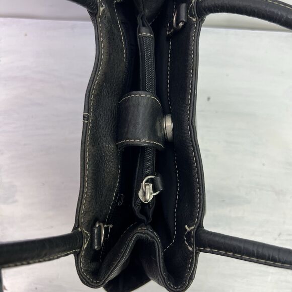 Fossil Black Leather Small Tote Bag Vintage Y2K Key Charm - Picture 7 of 9